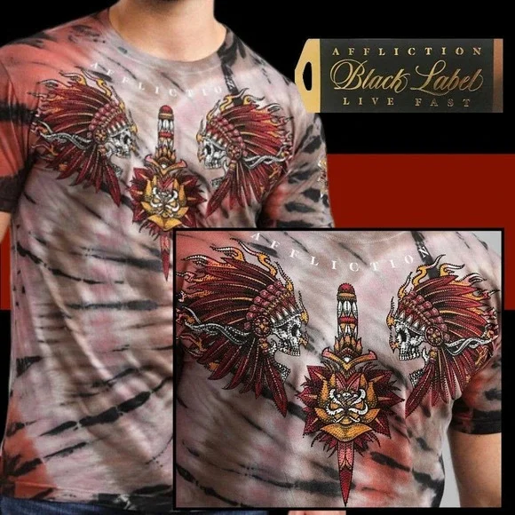 Affliction Black Label Rhinestone Fire Breather Men Tee Size S - Picture 1 of 9